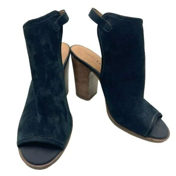 Lucky Brand Lisza Open Toe Slingback Leather Bootie Black Size 7 - Picture 1 of 11